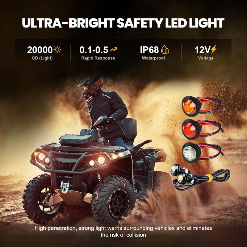 GODCTSUP UTV Turn Signal Kit with Horn, ATV SXS Blinker Kit with Brighter LED Lights&110DB Horn&Rocker Switch&Flasher Relay, Universal 12V Street Legal for Polaris, Can-Am, Kawasaki, Golf Cart - Image 2